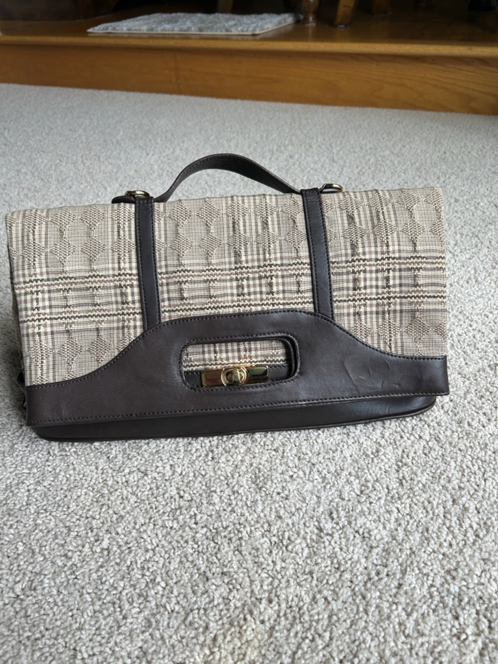 BCBGMAXAZRIA BROWN AND TAN PLAID PURSE